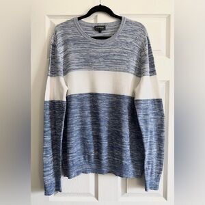 Express Men's Striped Blue and White Crewneck Sweater